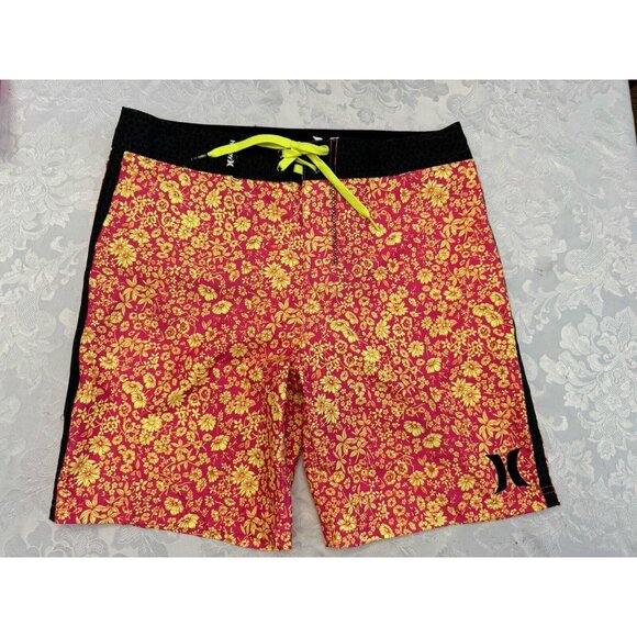 Hurley Bright Pink‎ Yellow Floral Board Shorts Swim Suit Surf Men’s Size 30 - Picture 1 of 7